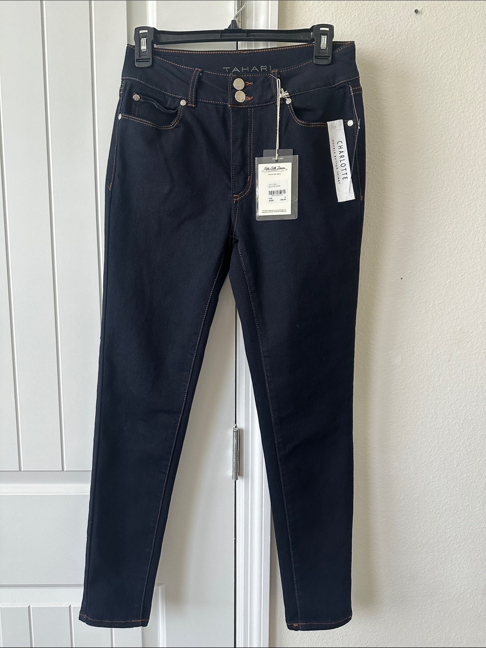 Tahari Women's Skinny Jeans in Dark Navy with Contrast Stitching
